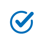 Blue check mark inside a circular outline, symbolizing completion or verification.