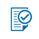Blue document icon with a checkmark overlay, symbolizing approval or completion.