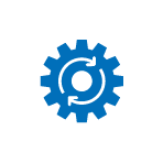 Blue gear icon with an inner circle and small dot in the center on a white background.