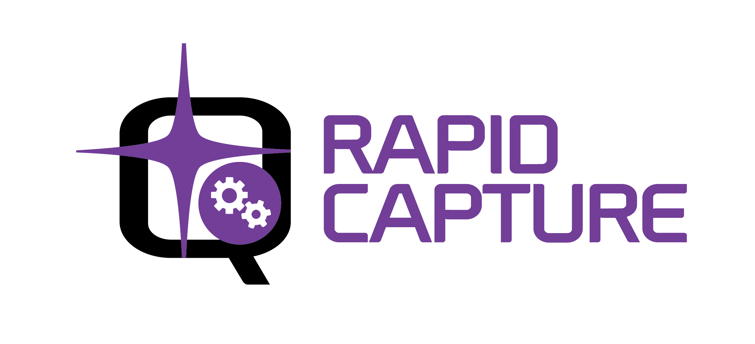 Purple Rapid Capture logo with a star icon and two white gear icons inside a circle.
