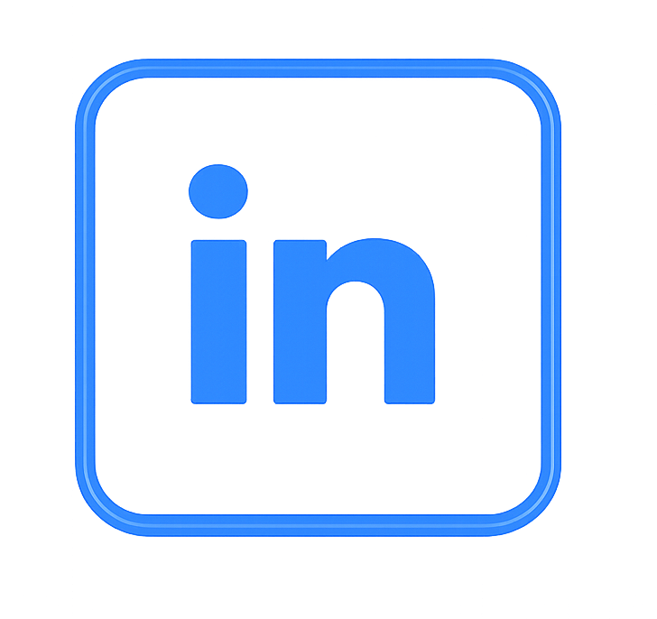 Blue LinkedIn logo with the letters 'in' inside a rounded square border.