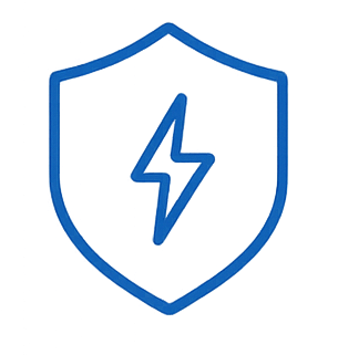 Blue shield outline with a lightning bolt symbol inside it.