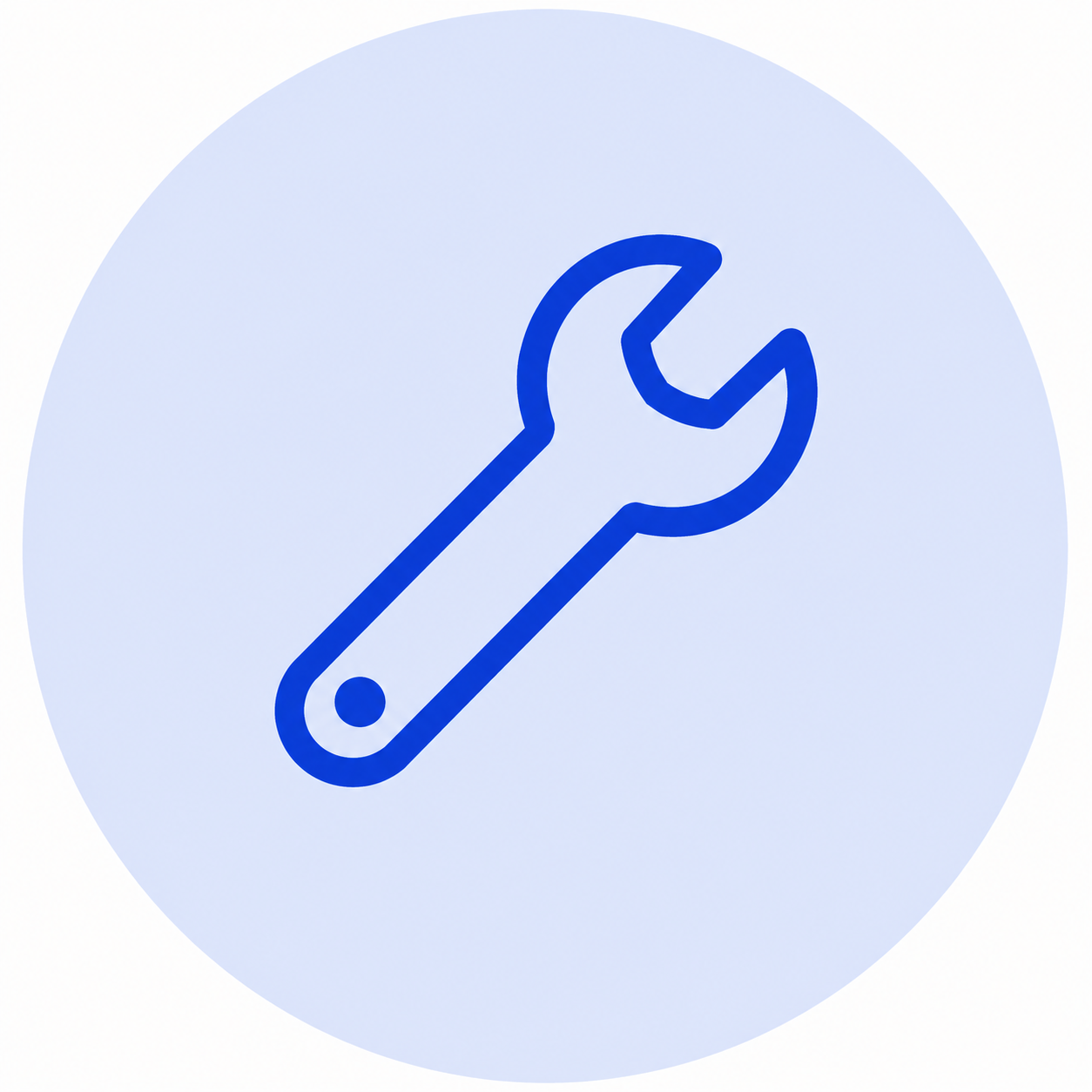 Blue wrench icon inside a light blue circle symbolizing tools or settings.
