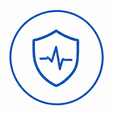 Shield icon with a heartbeat line inside, representing health protection or monitoring.