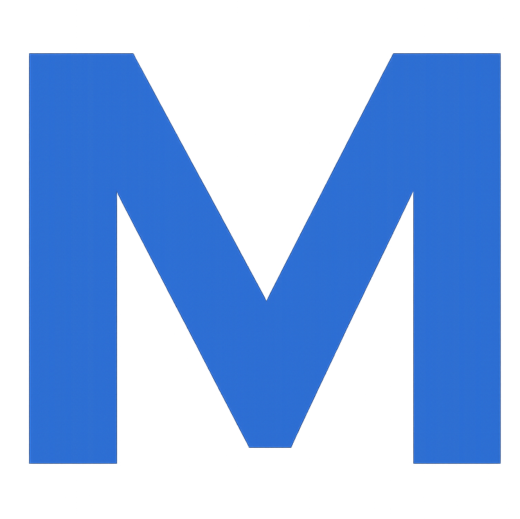 Solid blue capital letter M on a transparent background.