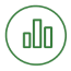 Green circle enclosing a bar chart with three ascending vertical bars.