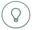 Icon of a lightbulb inside a circle representing insight or ideas.