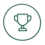 Green trophy icon inside a circle symbolizing an award or achievement.