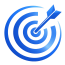 Blue target with three concentric circles and an arrow hitting the center.