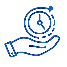 Hand holding a clock with a circular arrow around it representing time management or saving time.