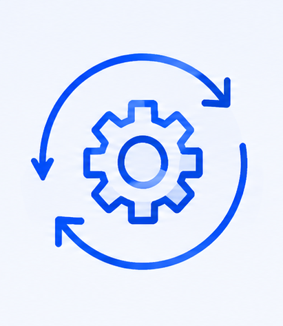 Blue gear icon with circular arrows around it representing process or system update.