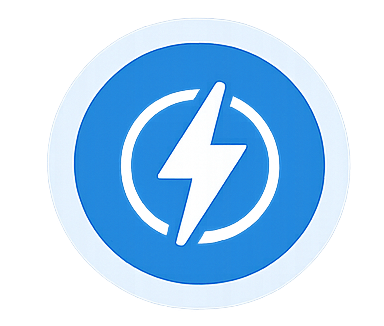 Blue circular icon with a white lightning bolt in the center.