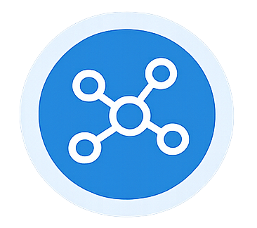 Blue circle with white connected nodes icon representing a network or connections.