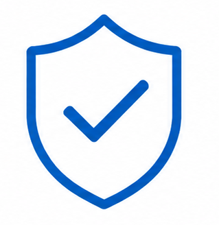Blue shield outline with a blue checkmark inside symbolizing security or verification.
