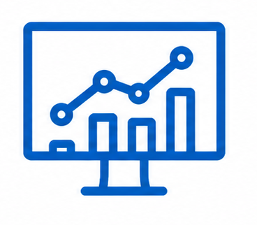 Computer monitor icon displaying a bar chart with a connected line graph above the bars.