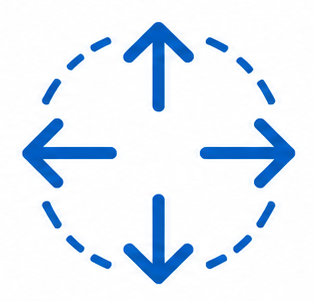 Blue arrows pointing up, down, left, and right inside a dashed circle.