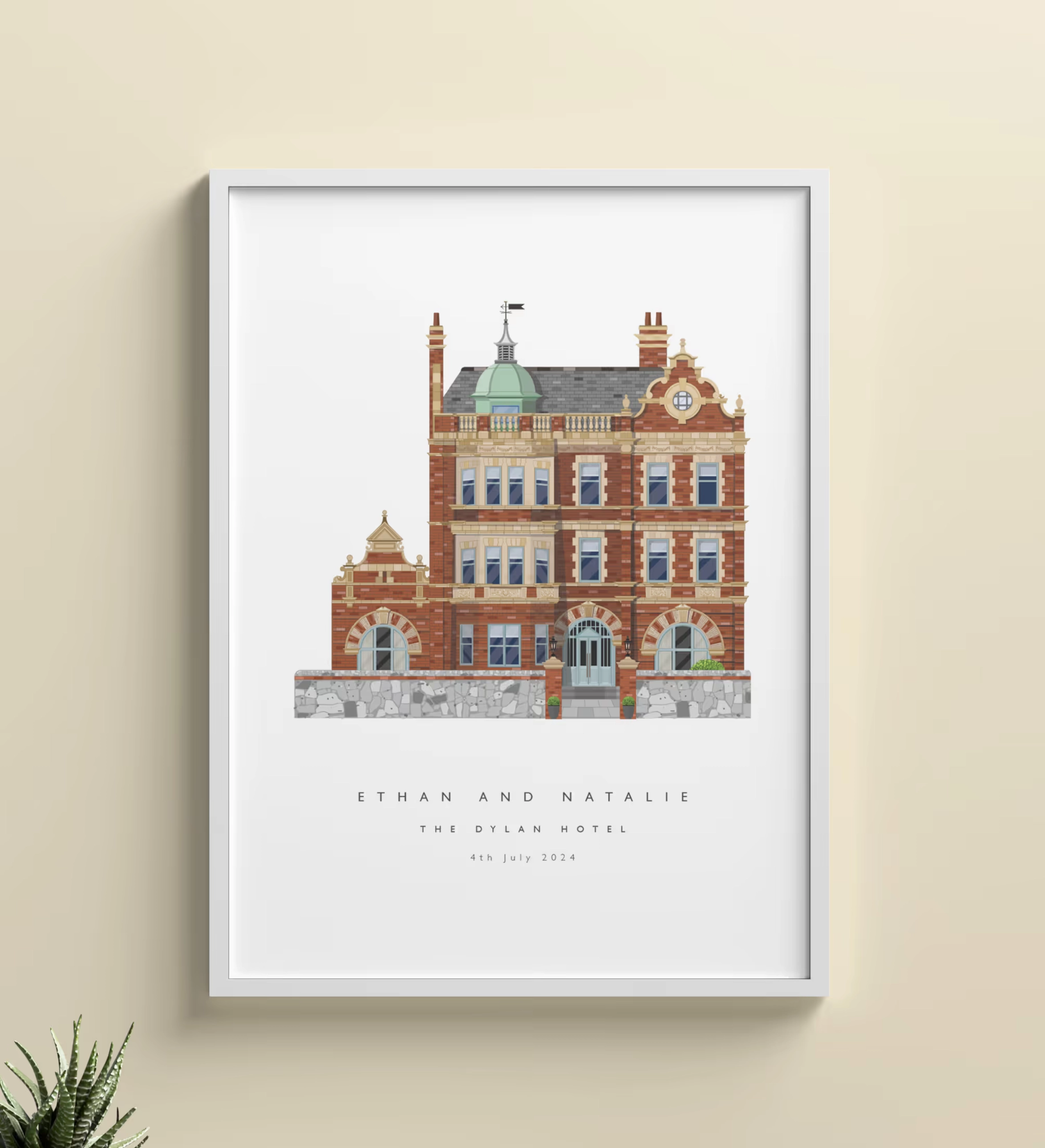 Framed illustration print of The Dylan hotel in Dublin by Monument Illustration