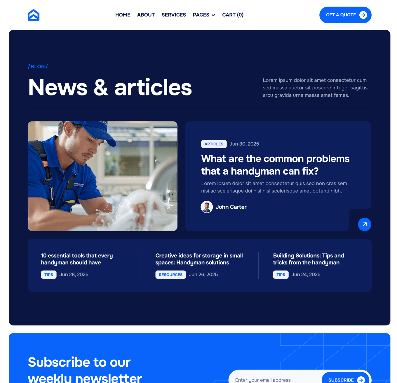 Homerepair X - Blog V1 Hero Page - Handyman Webflow Template