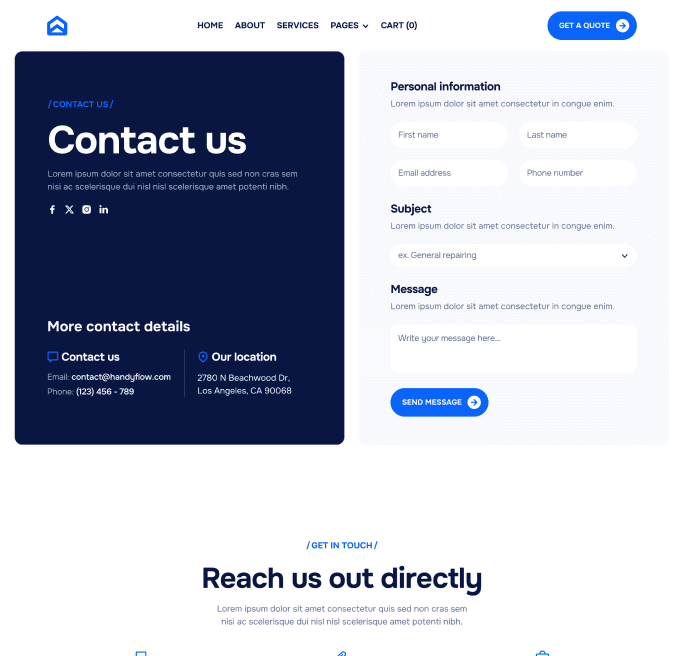Handyflow X - Contact V1 Page - Handyman Webflow Template | BRIX Templates
