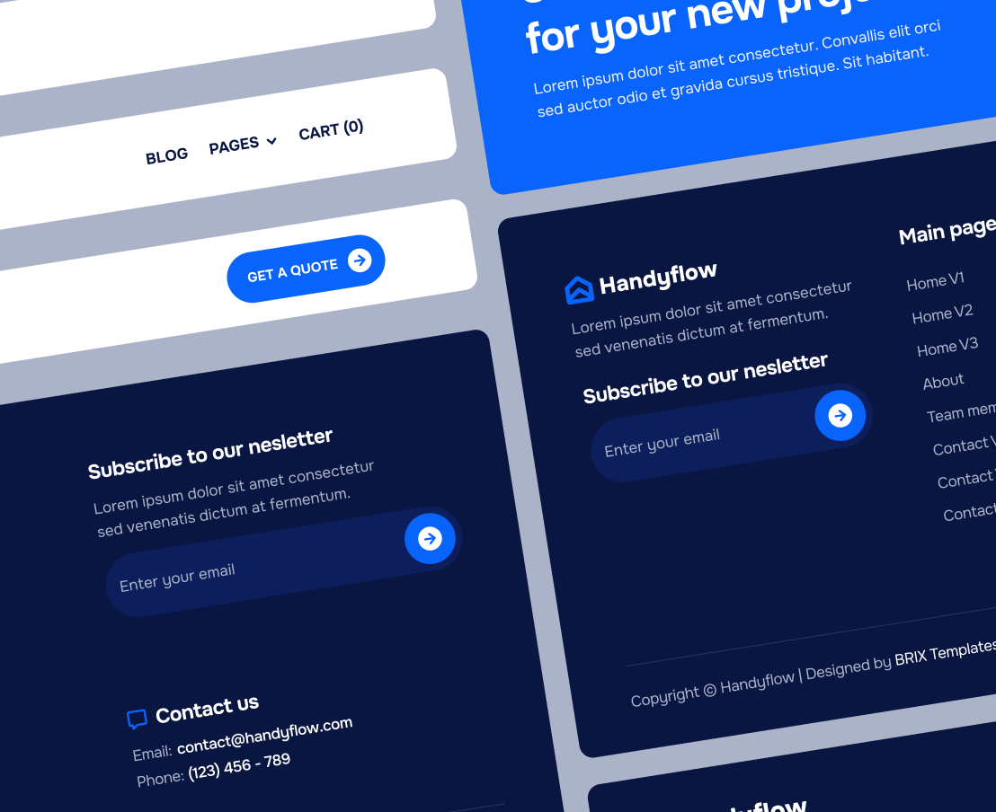 Handyflow X - 3 Headers And Footers - Handyman Webflow Template | BRIX Templates