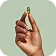 Hand holding a single green pea pod against a white background.