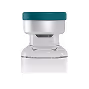 Close-up of a medicine vial with a teal cap on a white background.