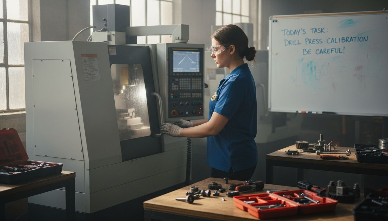 Technical student operating CNC in workshop
