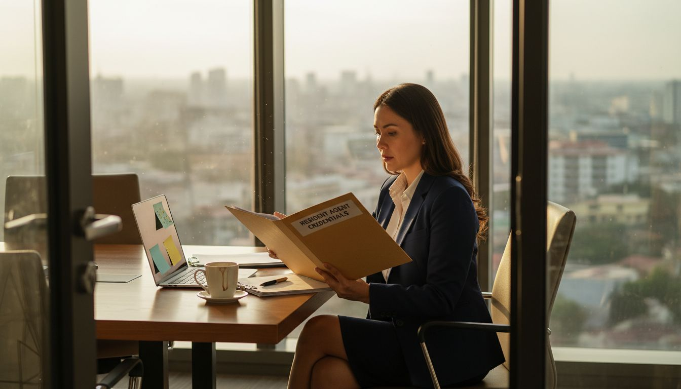 Manager reviewing resident agent credentials