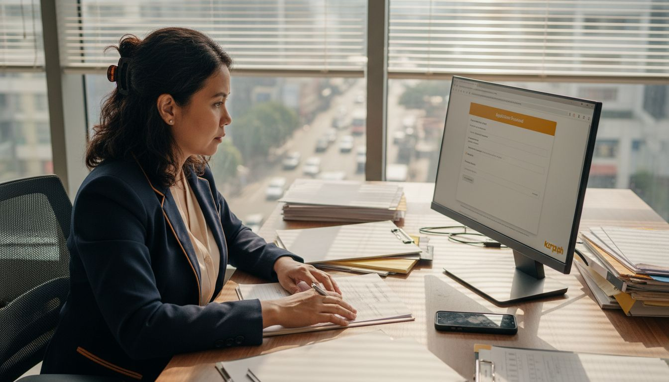 Woman uploading business documents online