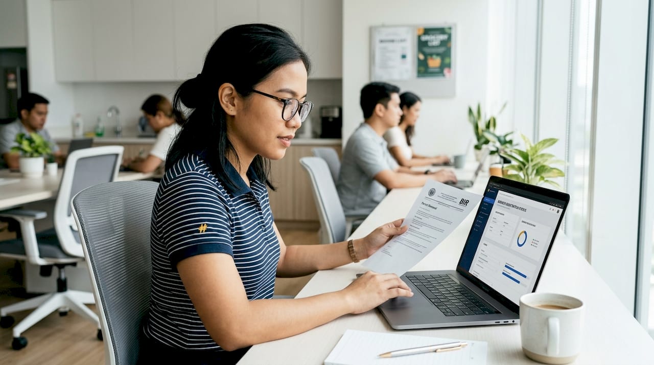 Business owner organizing registration documents
