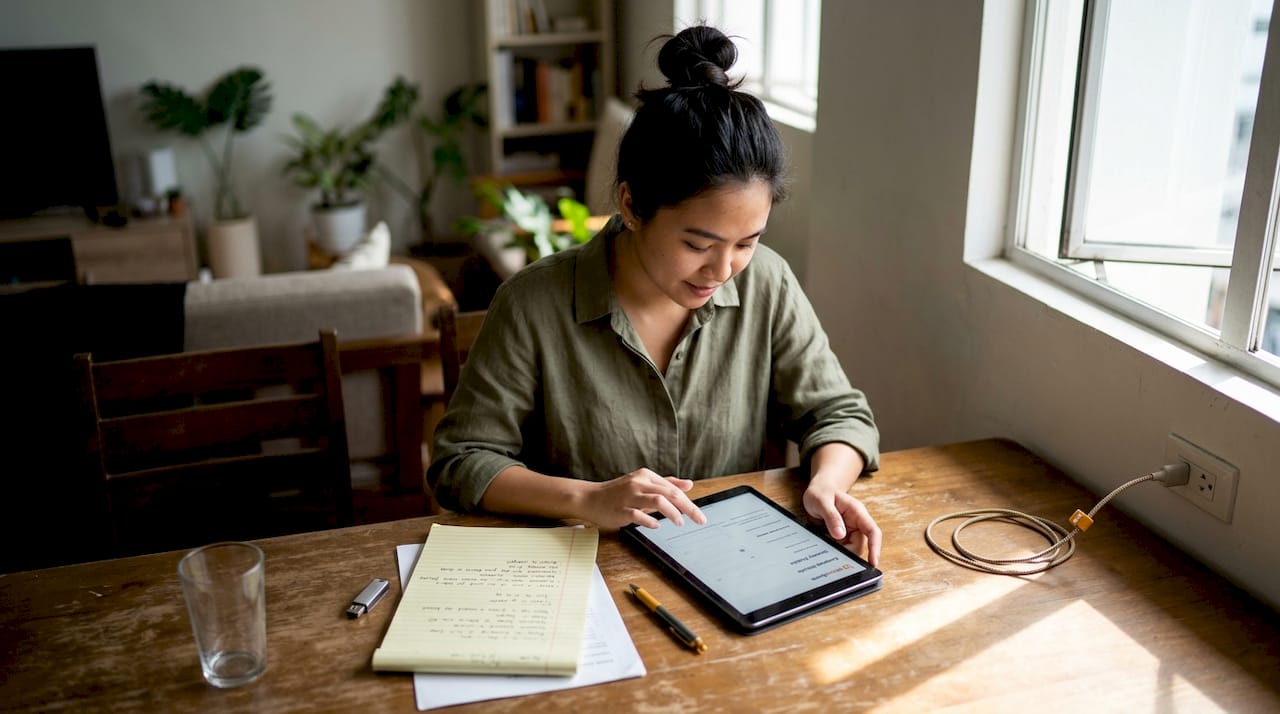 Startup founder using digital banking at home