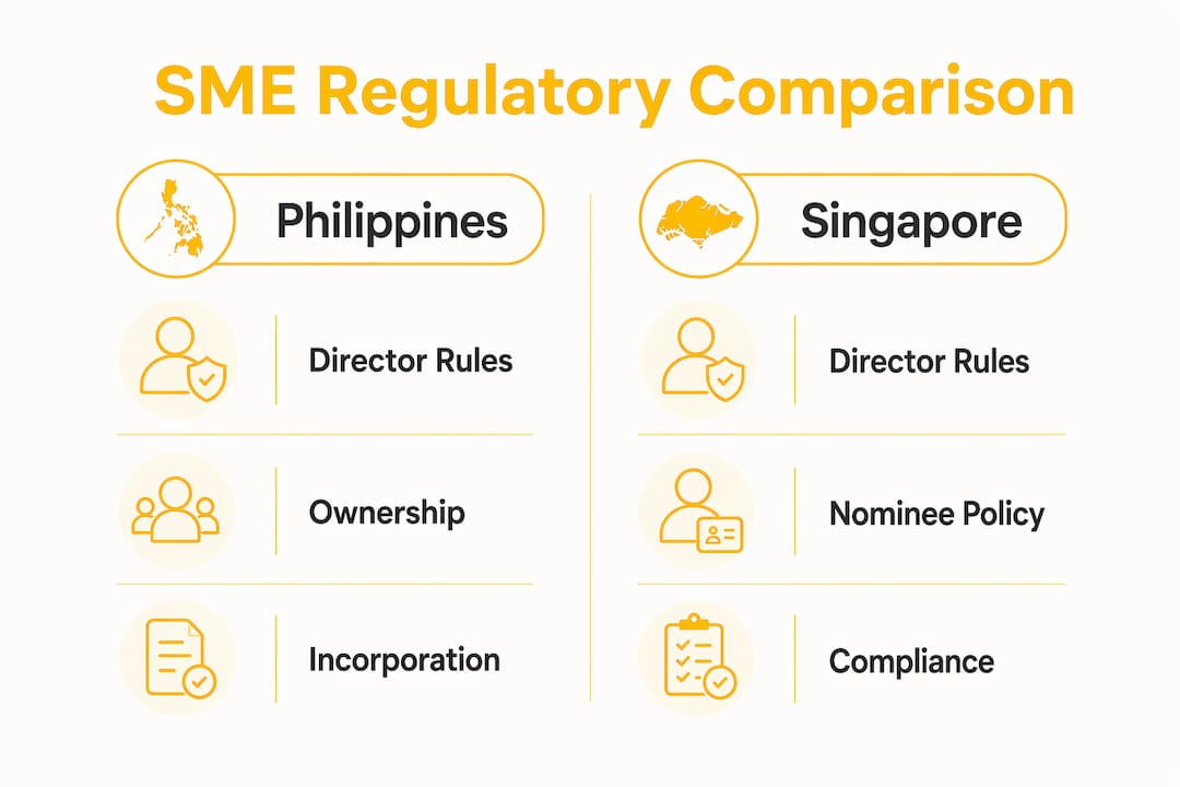 Infographic comparing SME regulations Philippines and Singapore