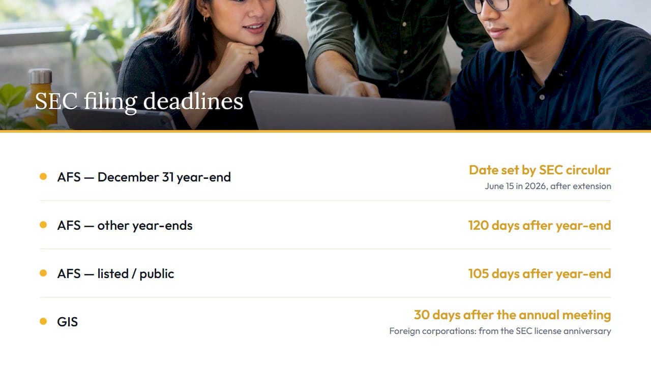 SEC annual filing deadlines for the AFS and GIS