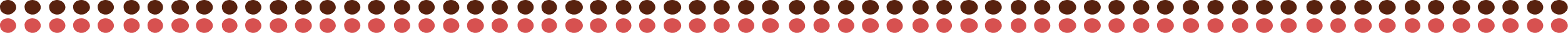 Two horizontal rows of evenly spaced red-brown and pink circles on a white background.