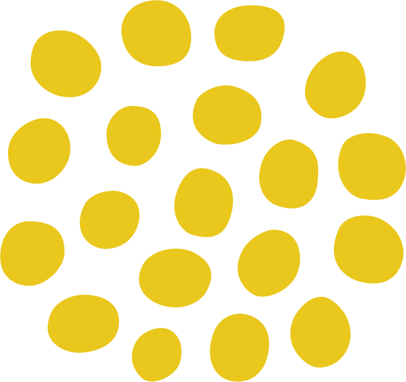 Circle made of irregular yellow dots arranged loosely on a white background.