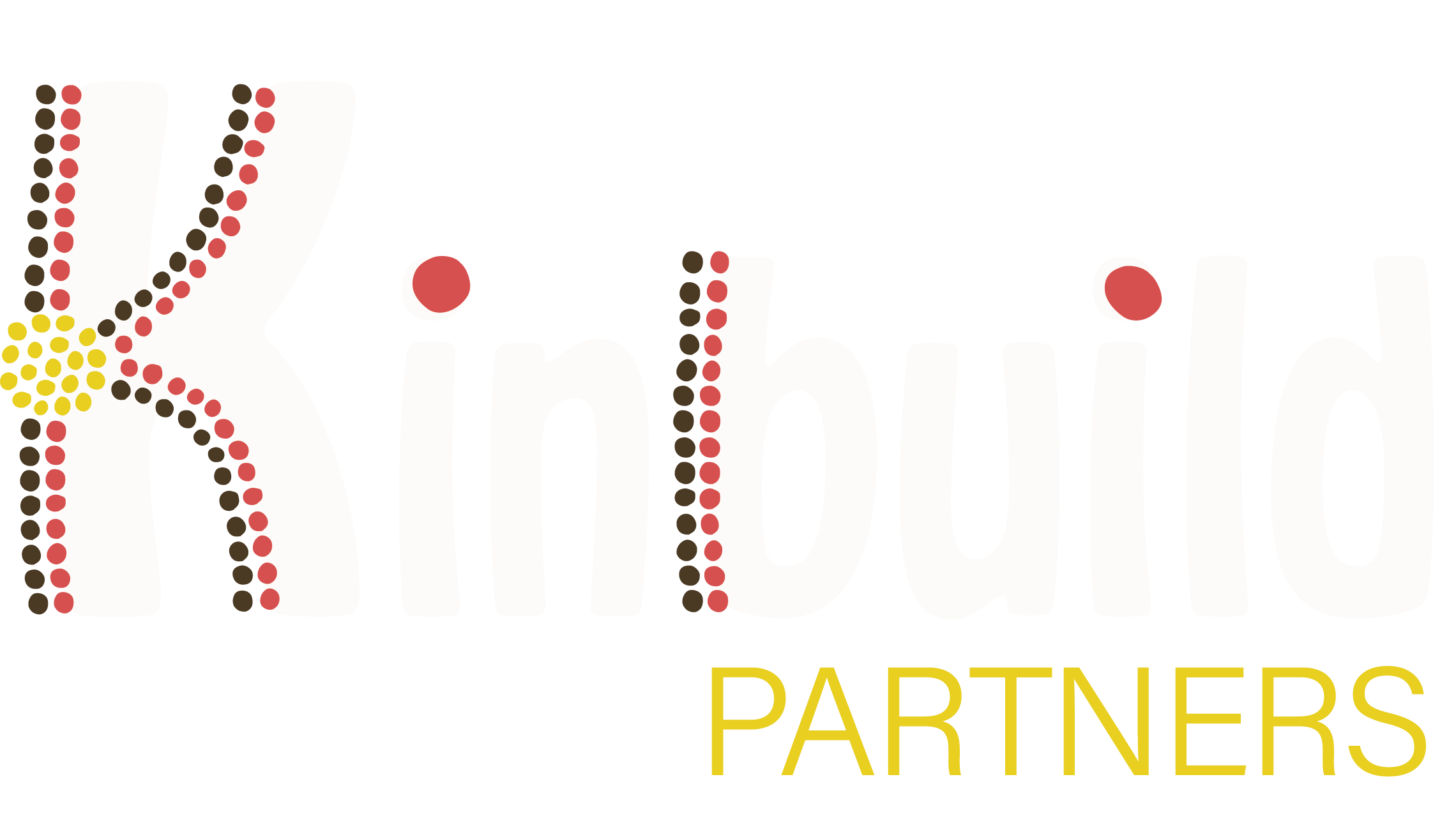 Kinbuild Partners logo with stylized dotted letter K and yellow text PARTNERS.