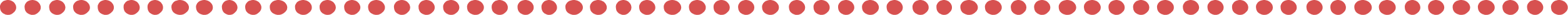 A horizontal row of evenly spaced red circles on a white background.