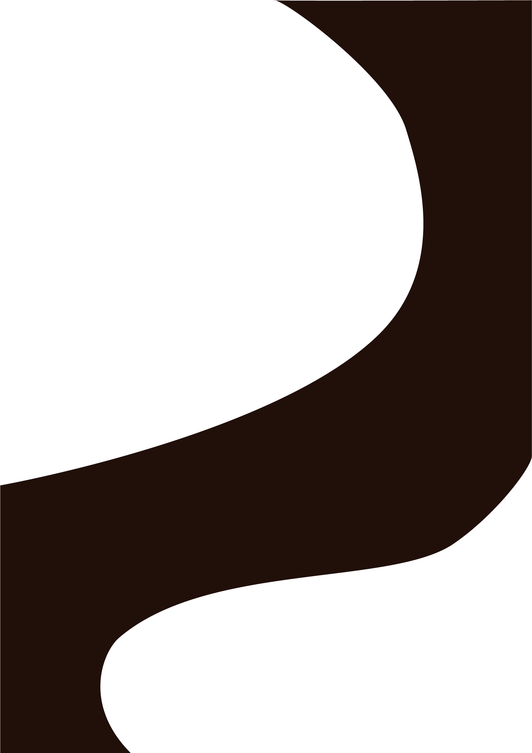 Abstract dark brown curving shape on a black background.