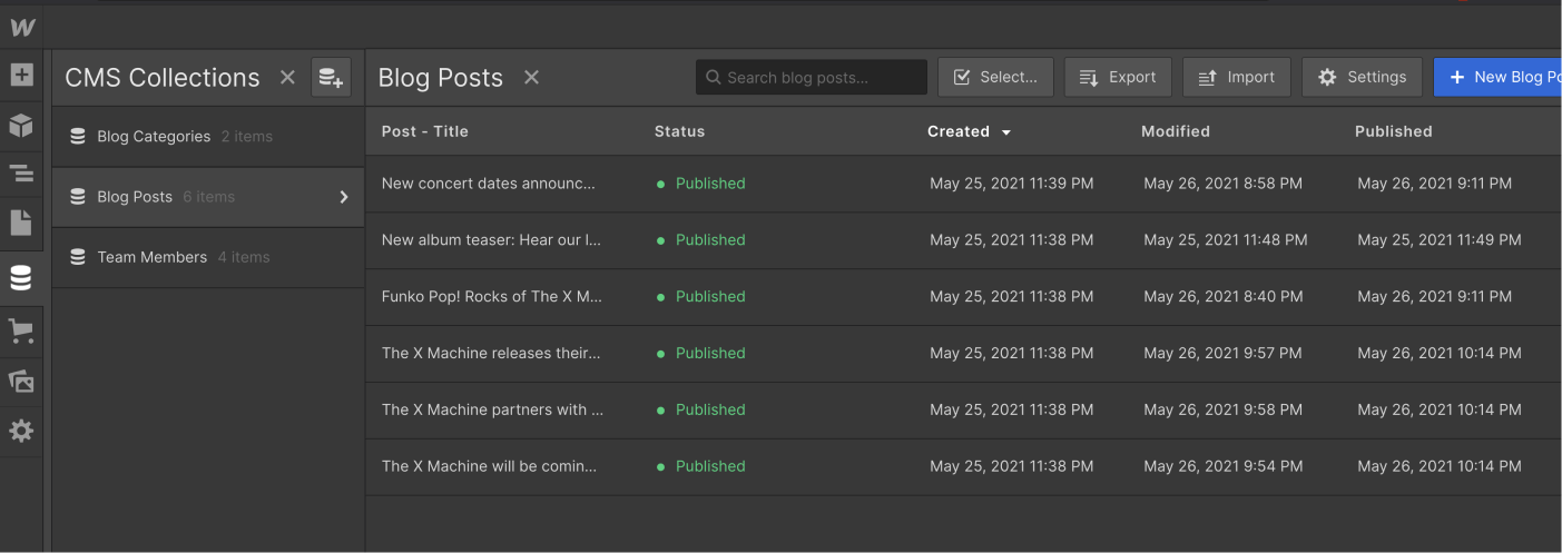 CMS Collection - Music X Webflow Template