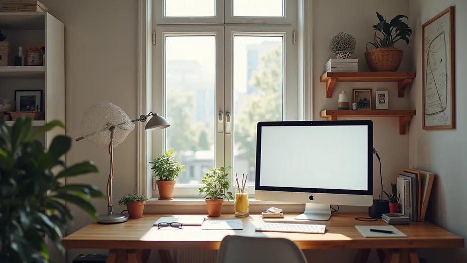 Eye-level view of a vibrant digital workspace showcasing content creation tools