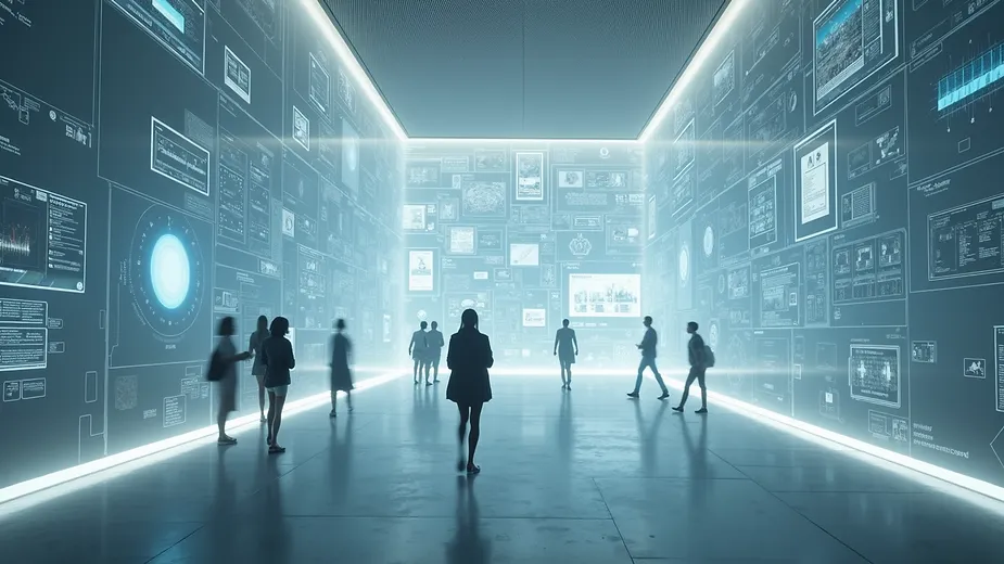 High angle view of a futuristic digital art installation