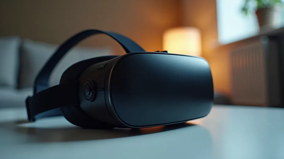 Close-up view of a virtual reality headset on a table