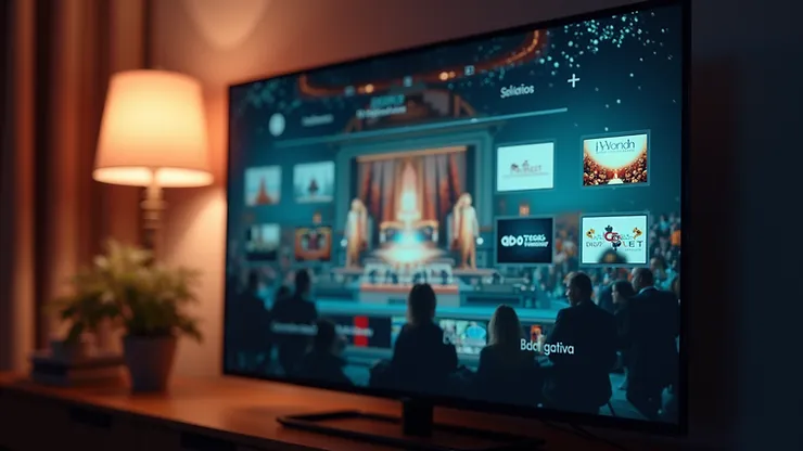 Eye-level view of a television streaming diverse content