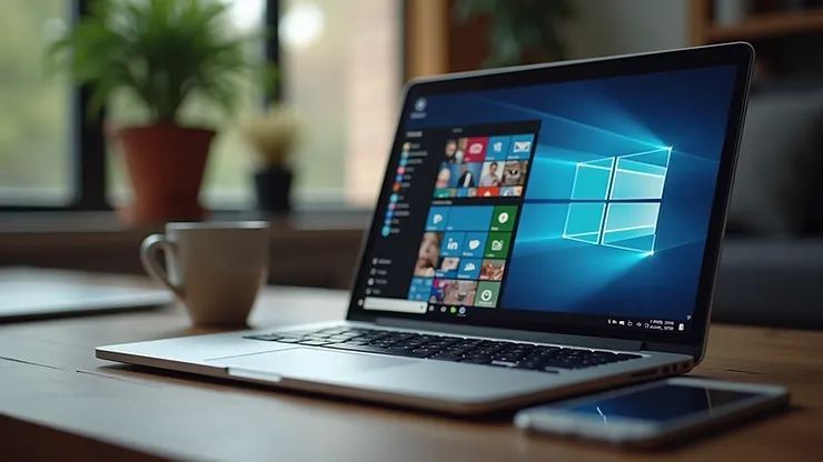 High angle view of a laptop showing popular social media platforms