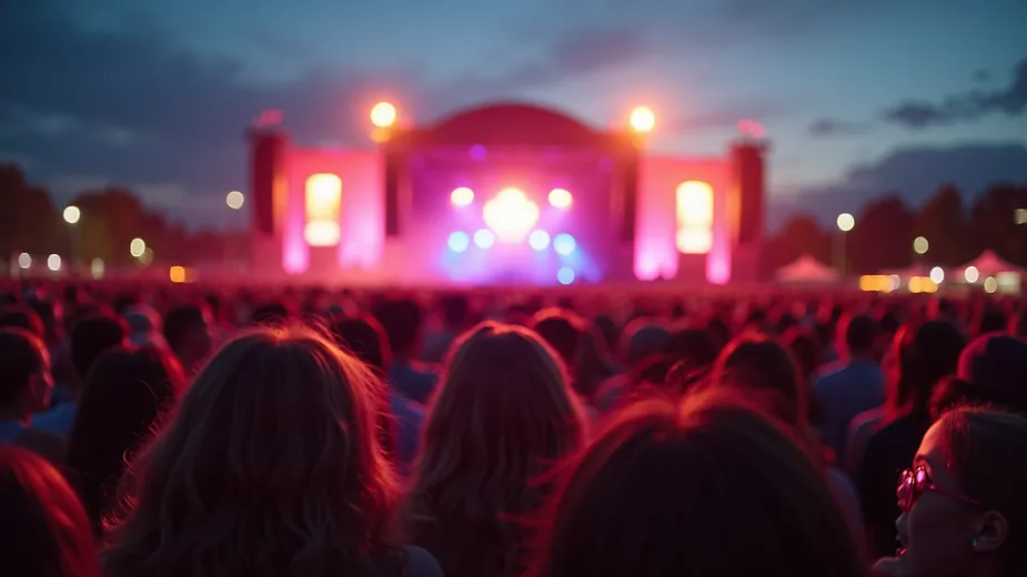 High angle view of a vibrant music festival crowd
