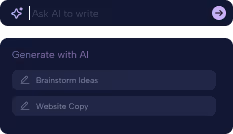 AI writing tool interface showing options to generate 'Brainstorm Ideas' or 'Website Copy'.