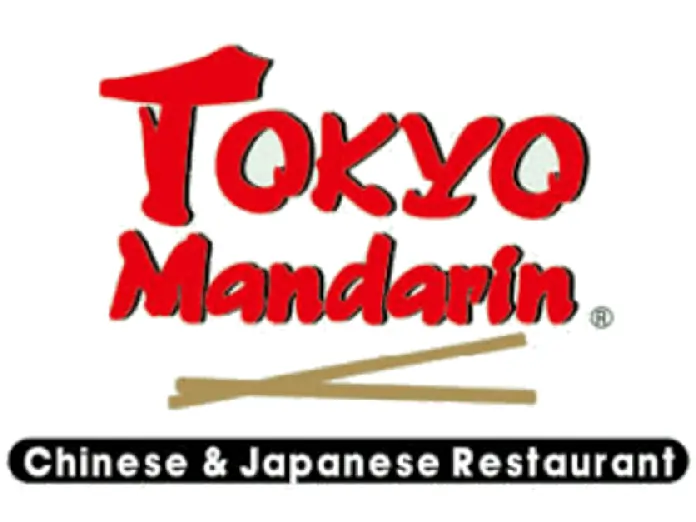 Logo of Tokyo Mandarin in red text with chopsticks graphic and tagline “Chinese & Japanese Restaurant” below.