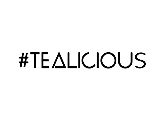 Tealicious logo with simple black characters.