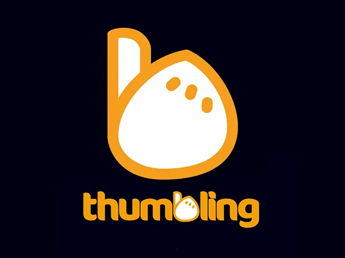 Thumbling branding with dumpling icon replacing the letter 'u' and orange text on a black background.