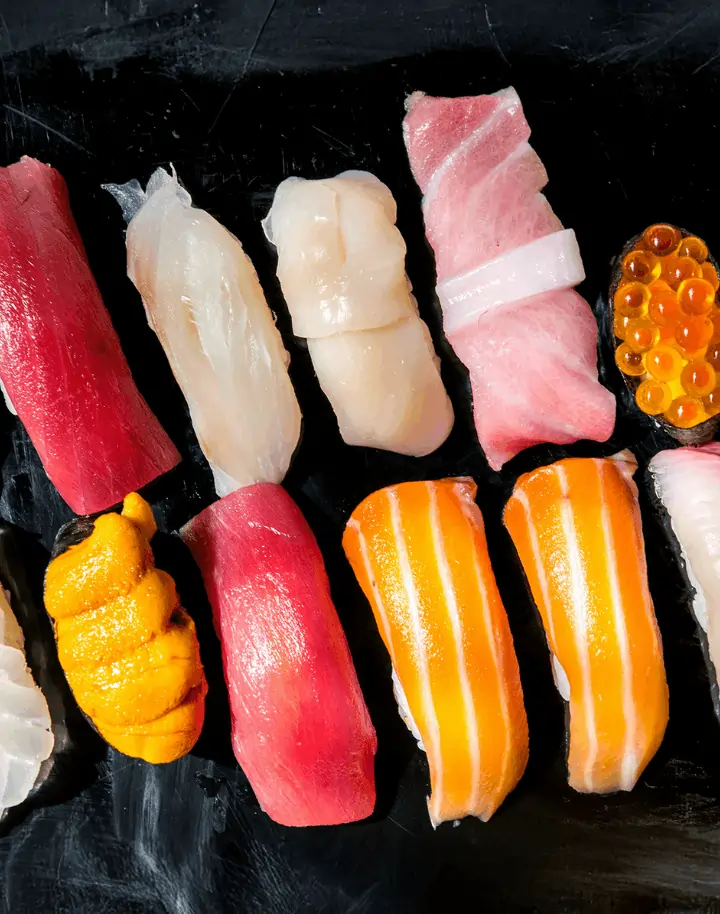 Assorted nigiri sushi platter ordered using Japanese restaurant POS system